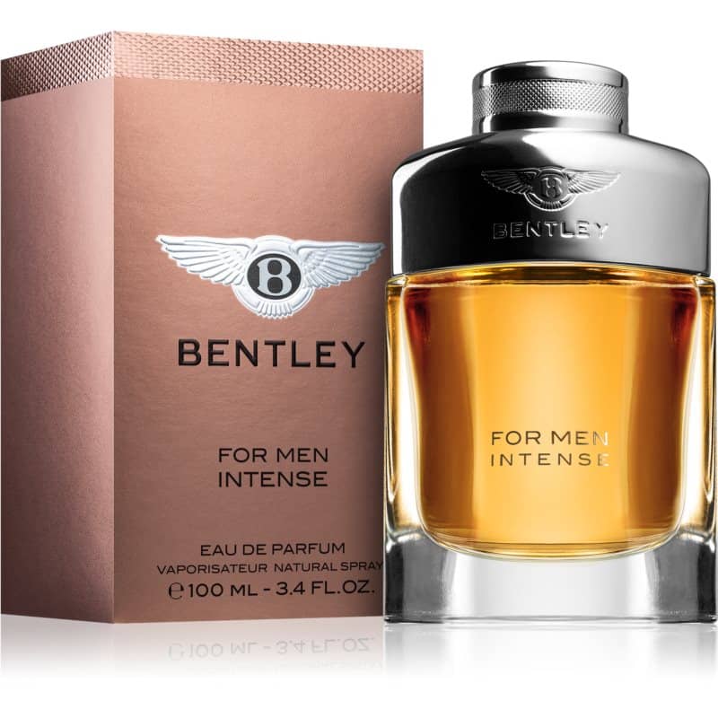 bentley for men intense eau de parfum flakon 100ml neben rosa originalverpackung