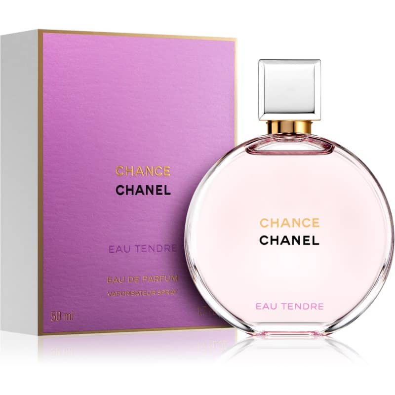 chanel chance eau tendre eau de parfum flakon 50ml neben pinker originalverpackung