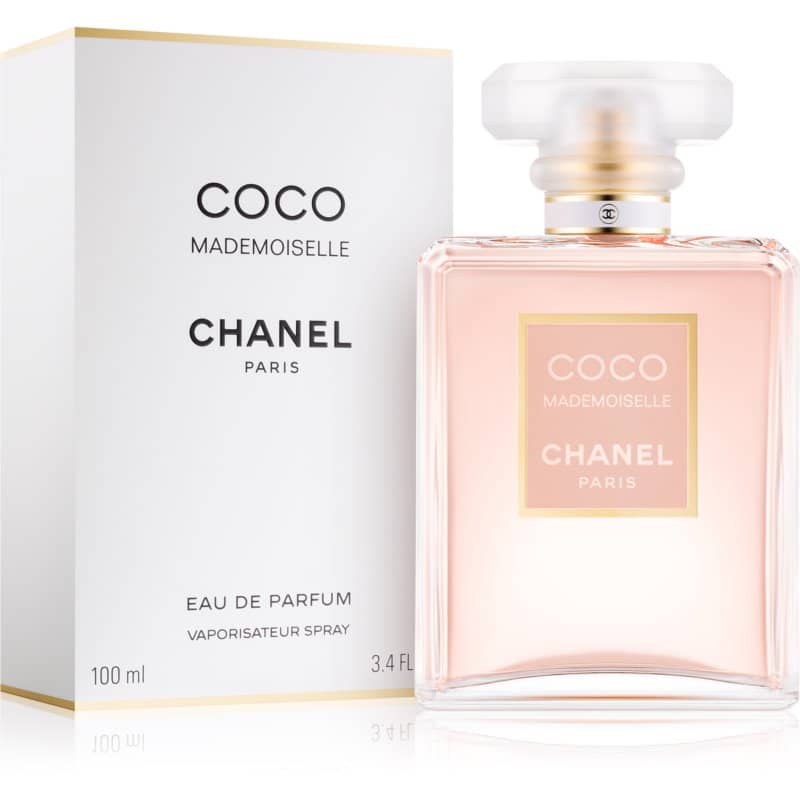 chanel coco mademoiselle eau de parfum flakon 100ml neben grauer originalverpackung