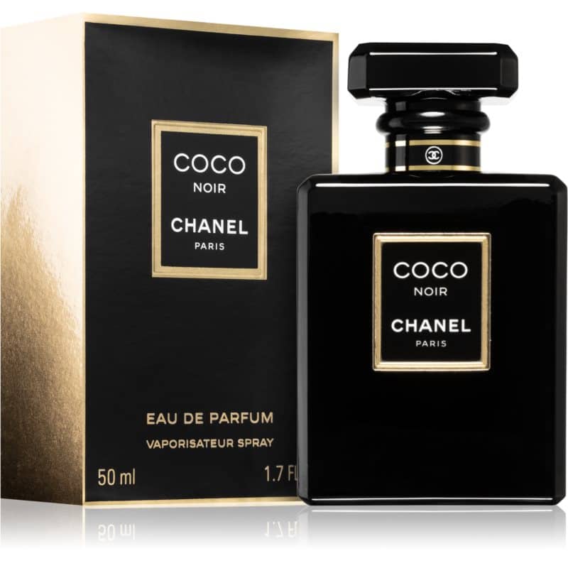 chanel coco noir eau de parfum flakon 50ml neben schwarz goldener originalverpackung