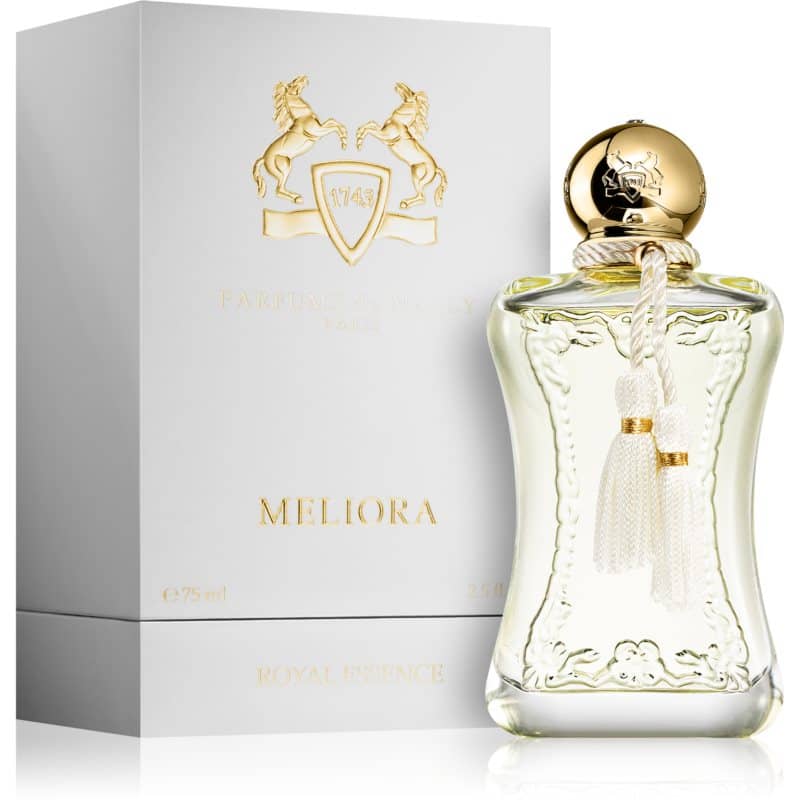 parfums de marly meliora eau de parfum flakon 75ml neben grauer originalverpackung