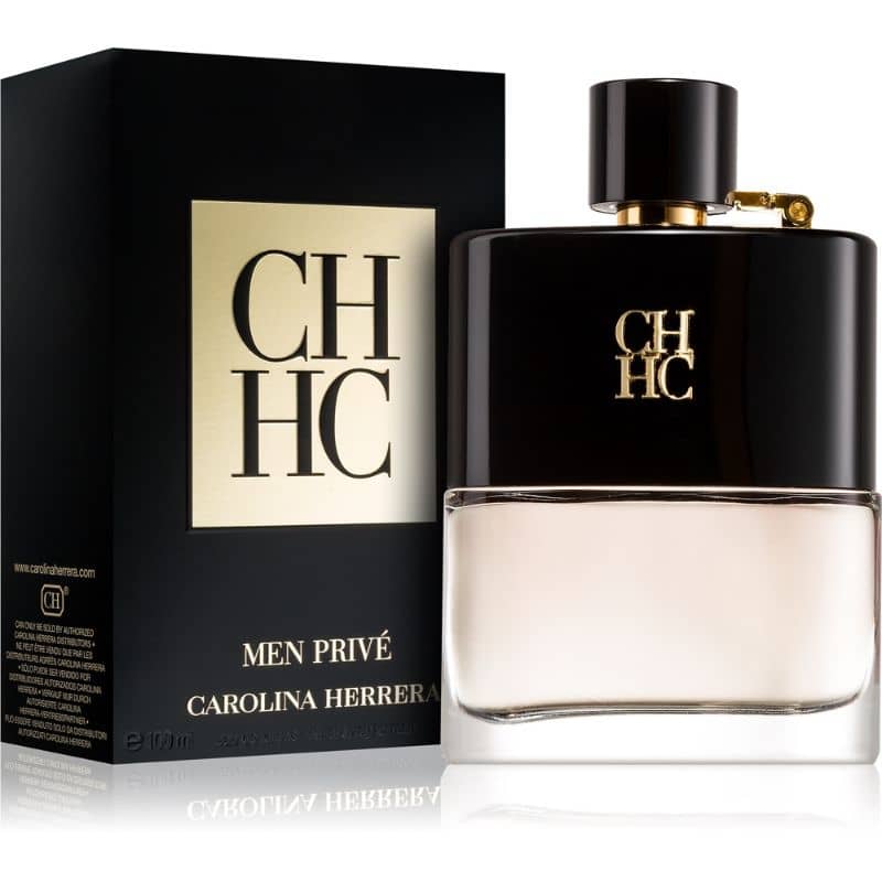 carolina herrera ch men prive eau de toilette flakon 100ml neben schwarz goldener originalverpackung