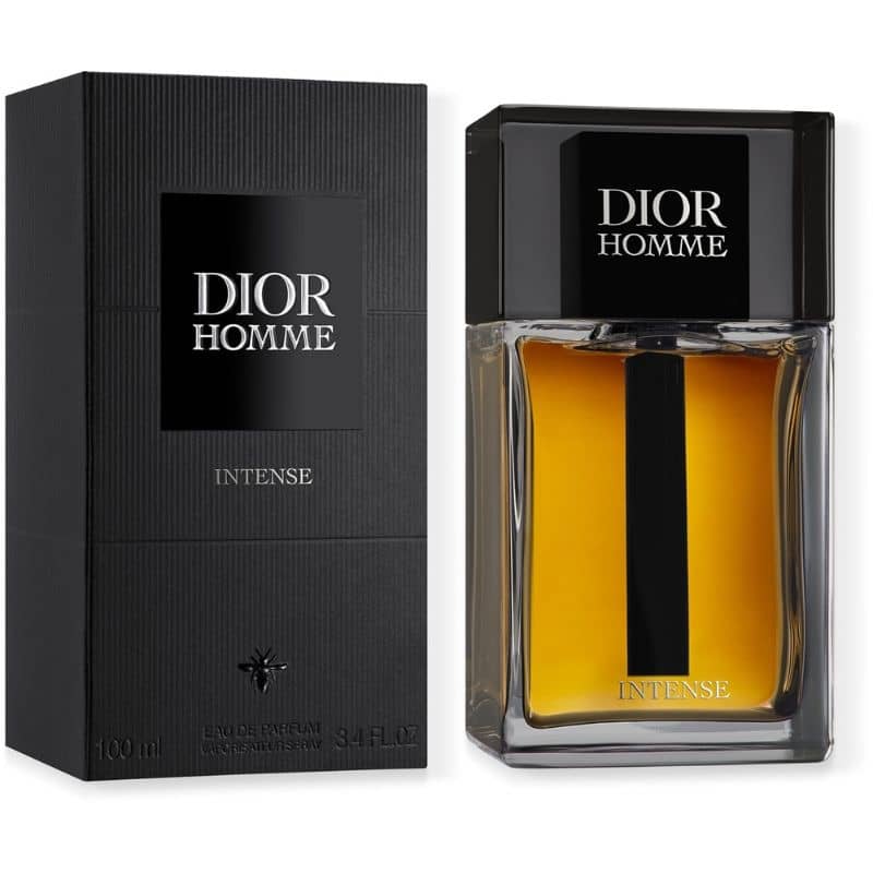 dior homme intense eau de parfum flakon 100ml neben schwarzer originalverpackung
