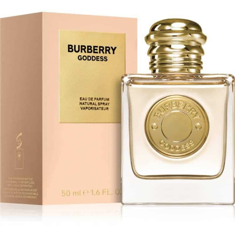 burberry goddess eau de parfum flakon neben box 50 ml
