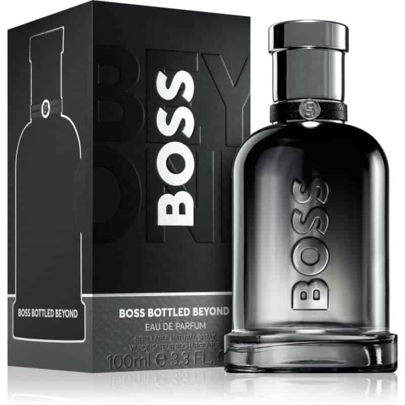 hugo boss boss bottled beyond eau de parfum grauer flakon neben schwarzer box 100 ml