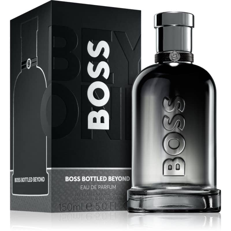 hugo boss boss bottled beyond eau de parfum grauer flakon neben schwarzer box 150 ml