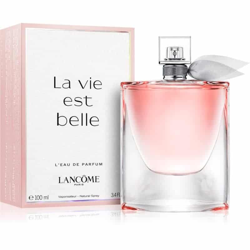 lancome la vie est belle eau de parfum rosa flakon neben rosa box 100 ml mit schleife