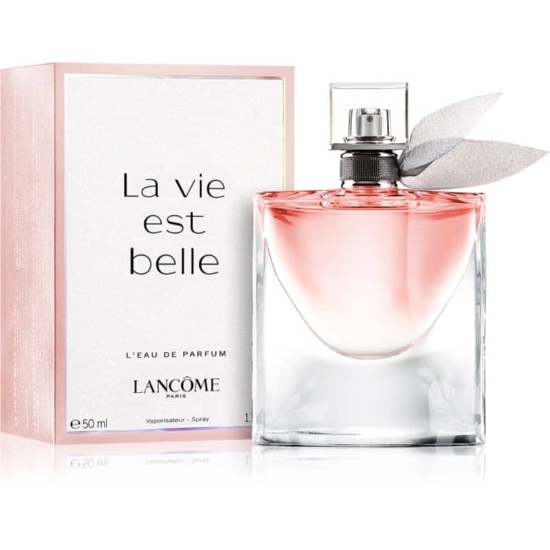 lancome la vie est belle eau de parfum rosa flakon neben rosa box 50 ml mit schleife