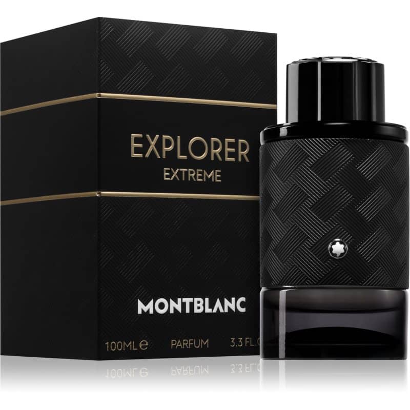 montblanc explorer extreme parfum schwarzes flakon 100 ml neben schwarzer box