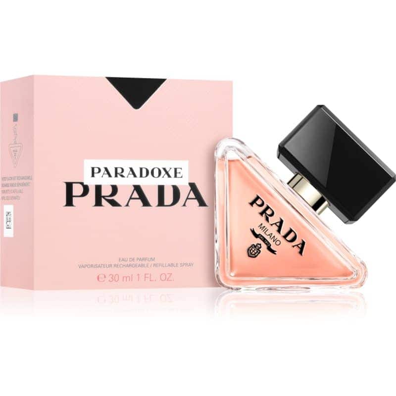 prada paradoxe eau de parfum rosa flakon 100 ml neben box