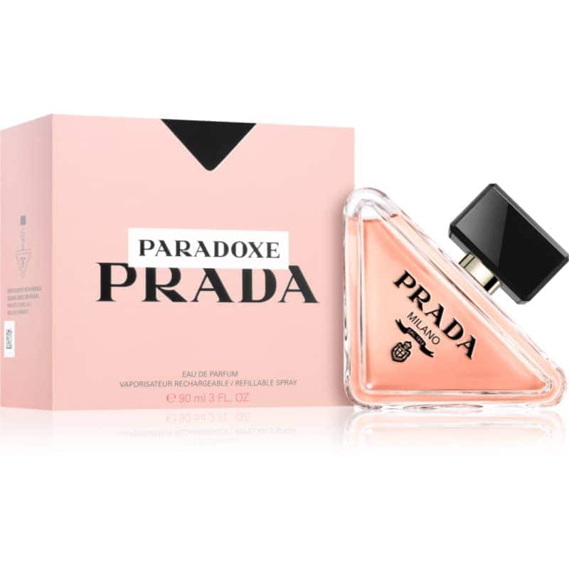 prada paradoxe eau de parfum rosa flakon 30 ml neben box