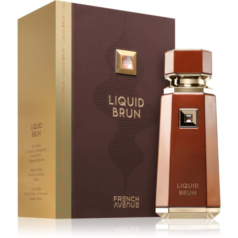 french avenue liquid brun eau de parfum brauner flakon mit goldenen elementen und brauner box 100ml