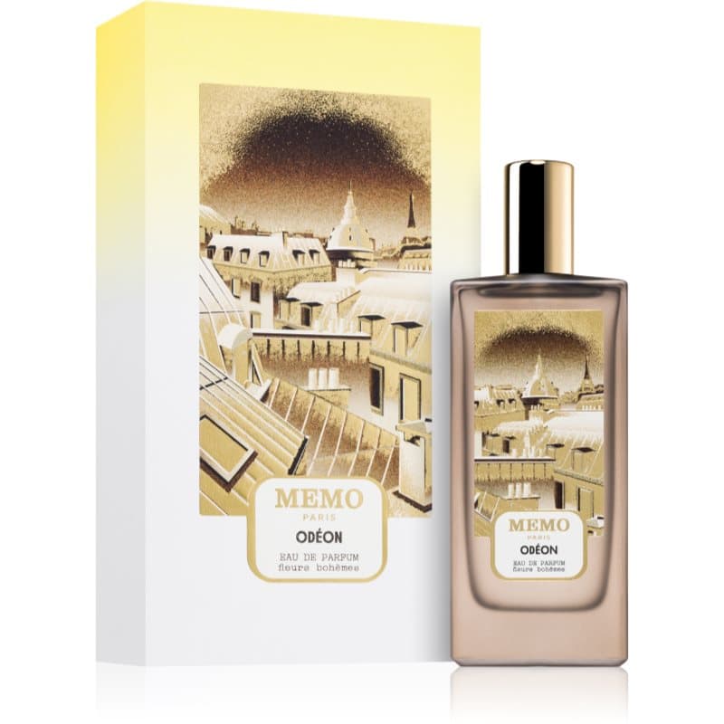 memo paris odeon eau de parfum beige flakon mit goldenem deckel und weisser box 75ml