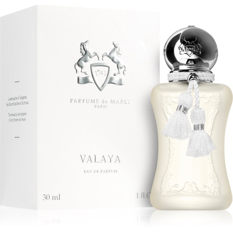 parfums de marly valaya eau de parfum weisser flakon mit silbernem deckel und weisser box 30ml